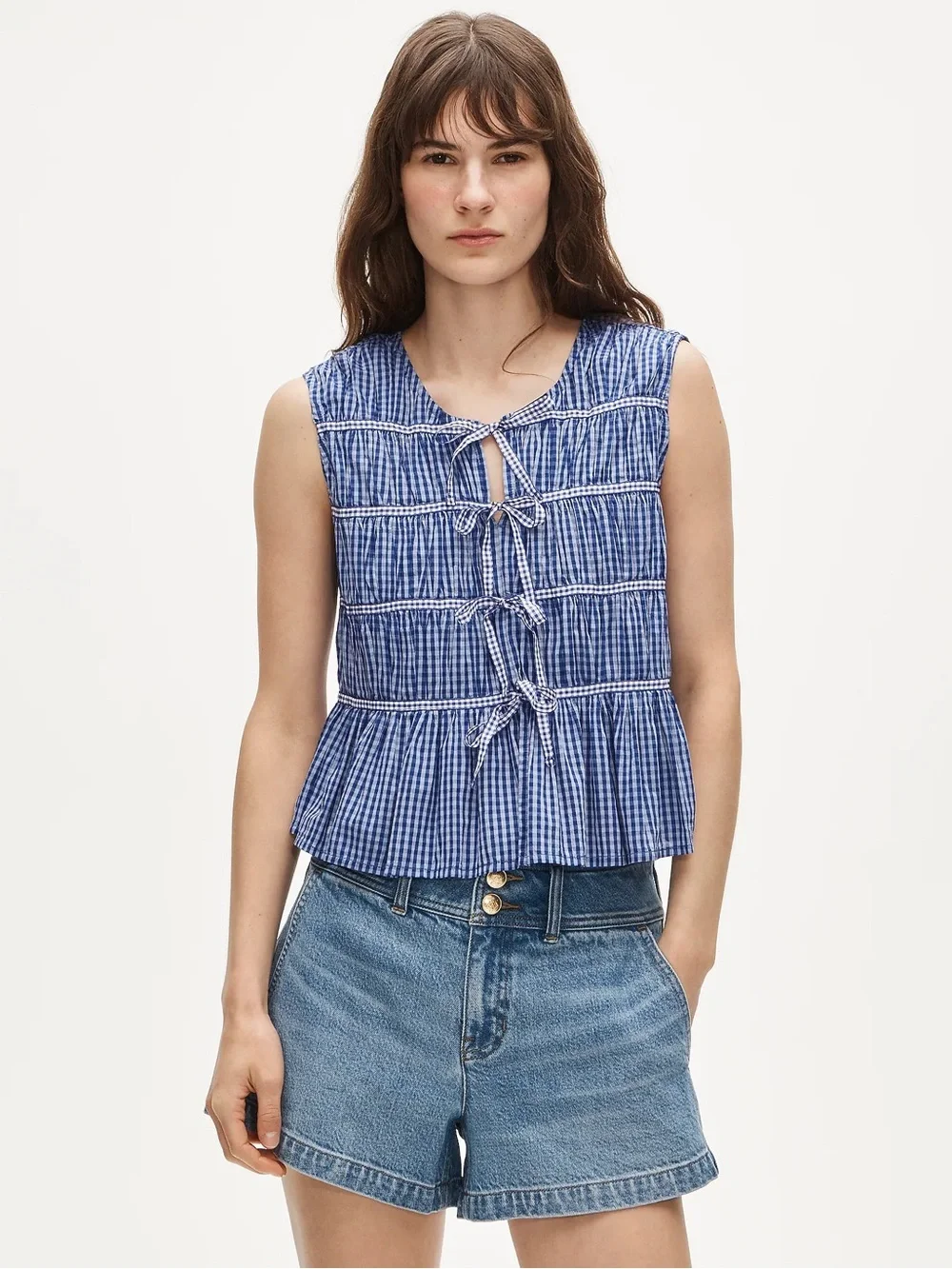 J Crew Tie-front top in gingham